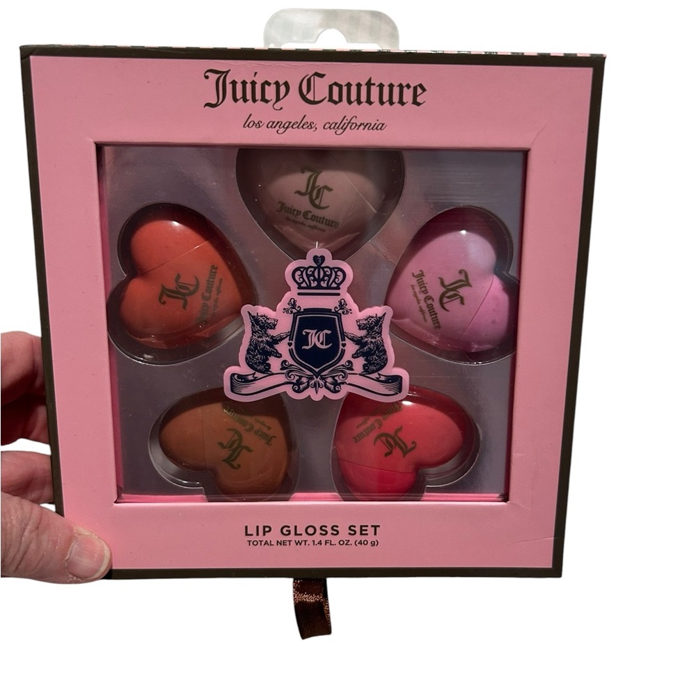 Juicy Couture NWT 5-piece heart-shaped lip gloss set. Pink & Browns Shades